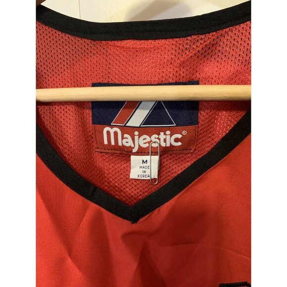 Majestic NC STATE Sz M BASEBALL WARM UP Pullover Side ZIP JACKET WINDBREAKER Red - Picture 2 of 8